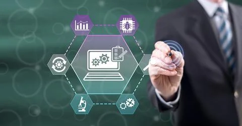 Man touching a software testing concept Foto stock