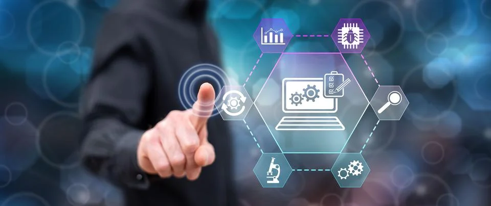Man touching a software testing concept 写真素材