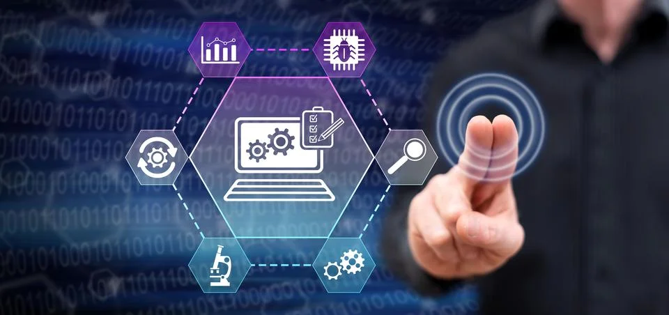 Man touching a software testing concept Foto stock