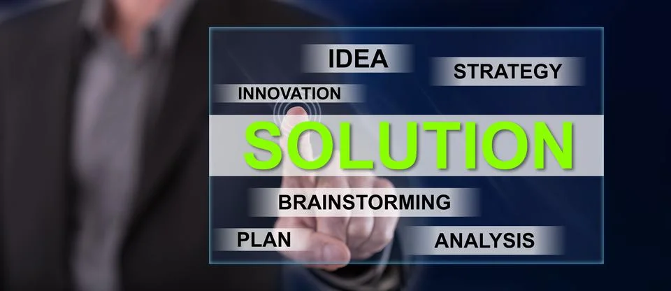 Man touching a solution concept Stock Photos