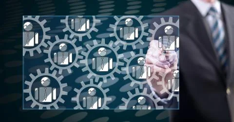 Man touching a teamwork concept 스톡 사진