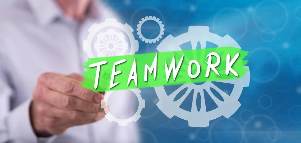 Man touching a teamwork concept Stock Photos