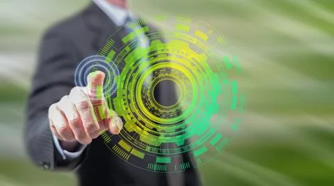 Man touching a tech concept Stock Photos