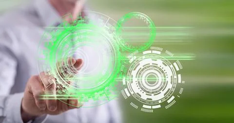 Man touching a technology concept Stock Photos