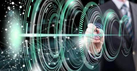 Man touching a technology concept Stock Photos