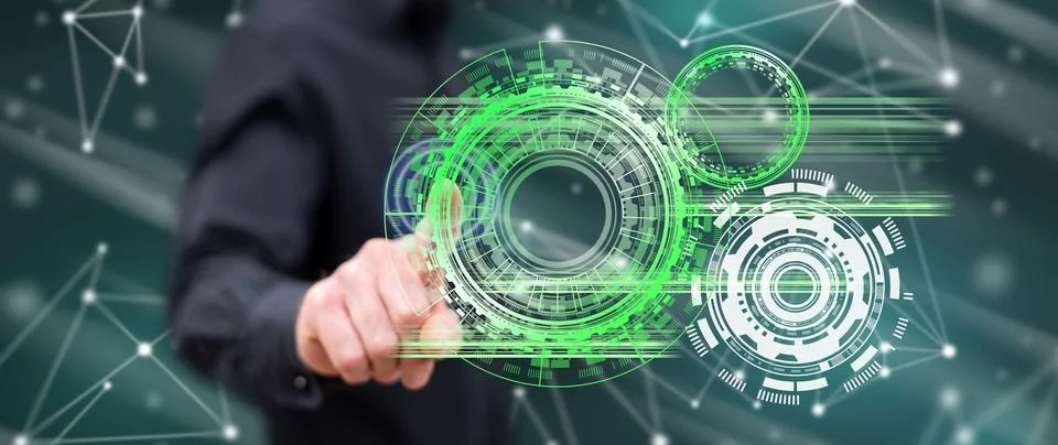Man touching a technology concept Stock Photos