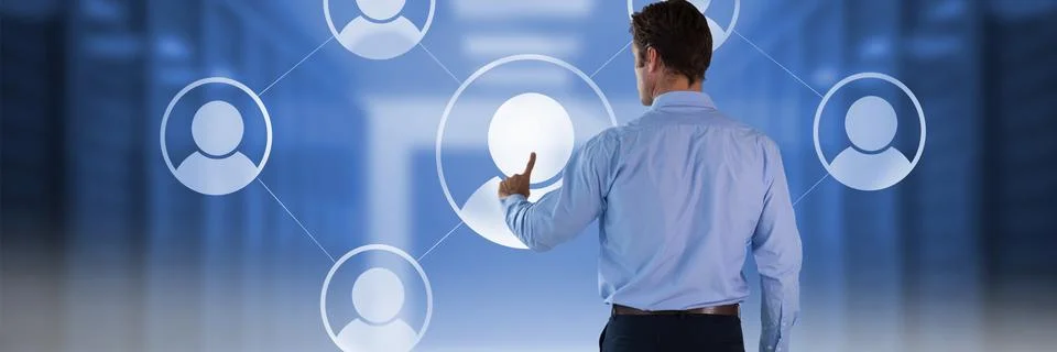 Man touching user icon interface Stock Photos