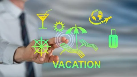 Man touching a vacation concept Stock-Fotos