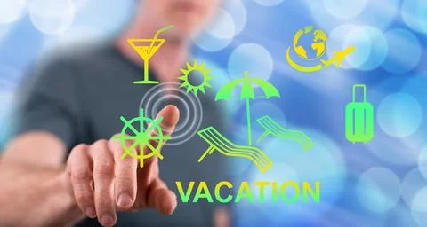 Man touching a vacation concept Stock Photos