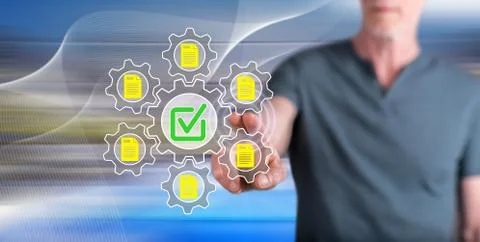 Man touching a validation concept Foto stock