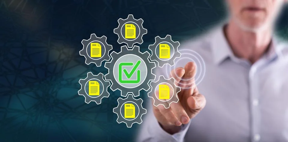 Man touching a validation concept Stock Photos