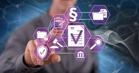 Man touching a validation concept Stock Photos
