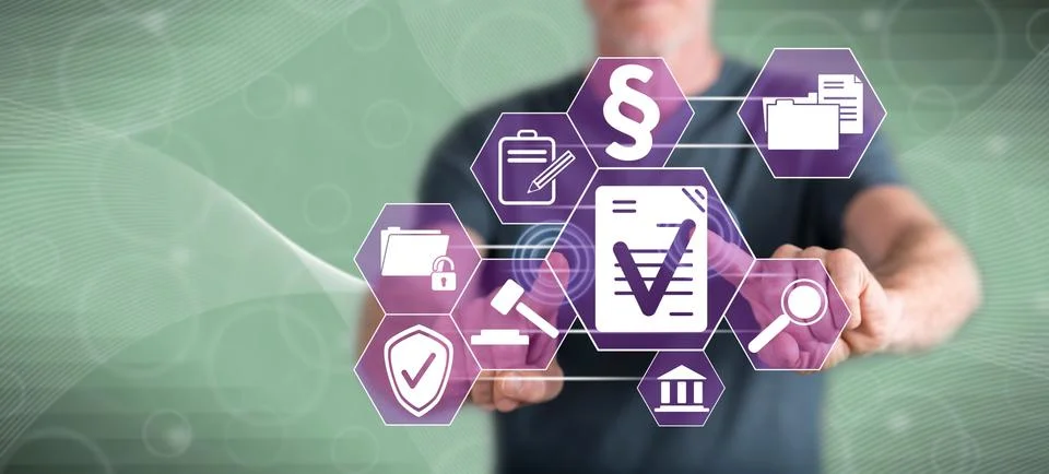 Man touching a validation concept Stock Photos