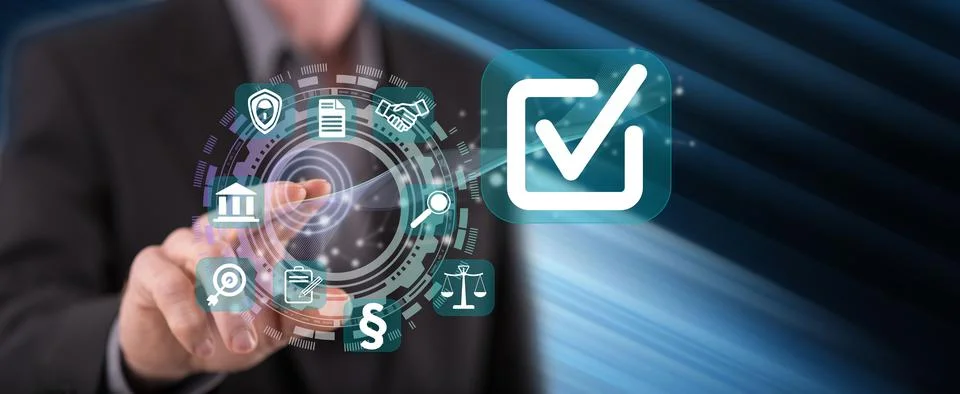Man touching a validation concept Stock Photos