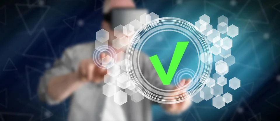 Man touching a validation process concept Stock Photos