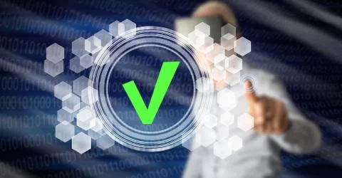 Man touching a validation process concept Stock Photos