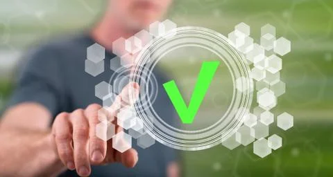 Man touching a validation process concept Stock Photos
