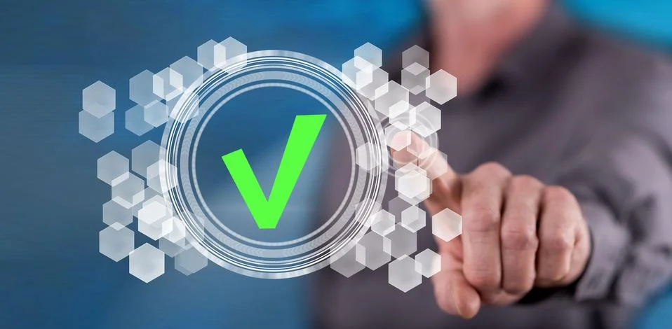 Man touching a validation process concept Stock Photos