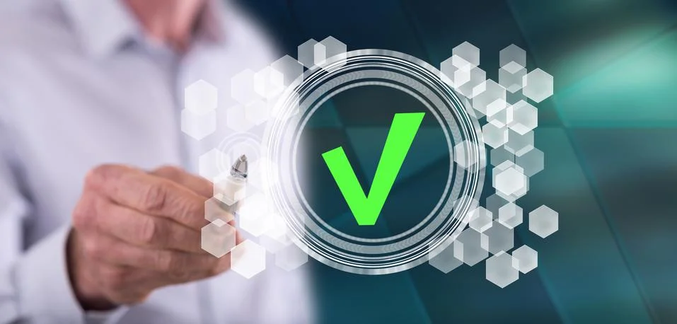 Man touching a validation process concept Stock Photos