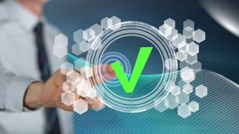 Man touching a validation process concept Stock Photos