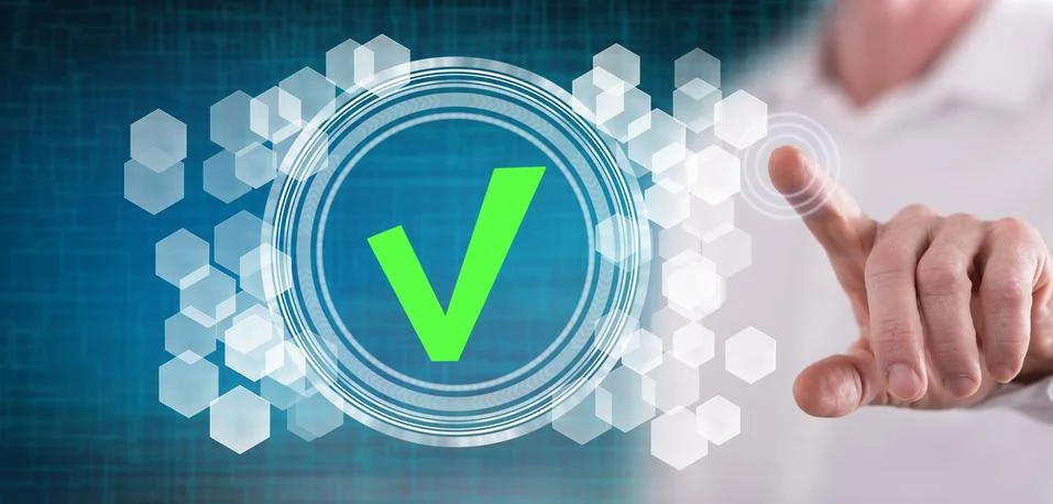 Man touching a validation process concept Stock Photos
