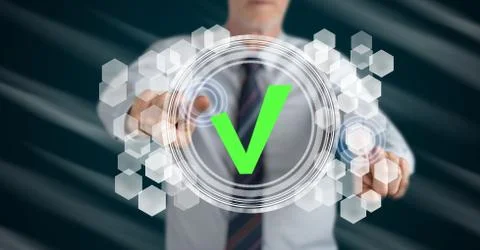 Man touching a validation process concept Stock Photos