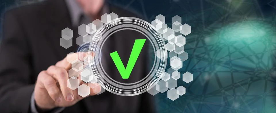 Man touching a validation process concept Stock Photos