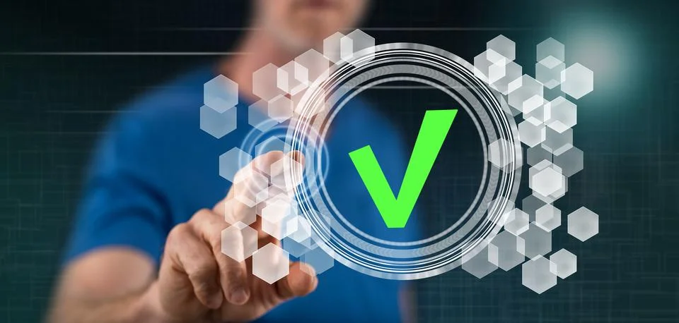 Man touching a validation process concept Stock Photos
