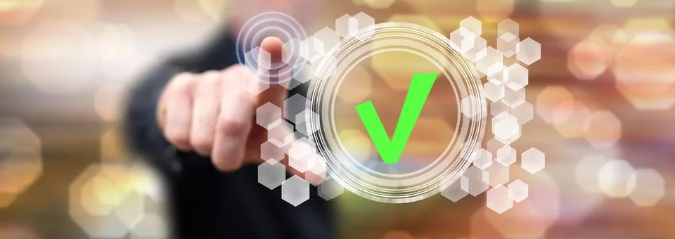Man touching a validation process concept Stock Photos