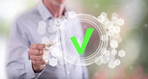 Man touching a validation process concept Stock Photos