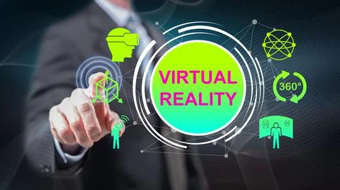 Man touching a virtual reality concept 스톡 사진