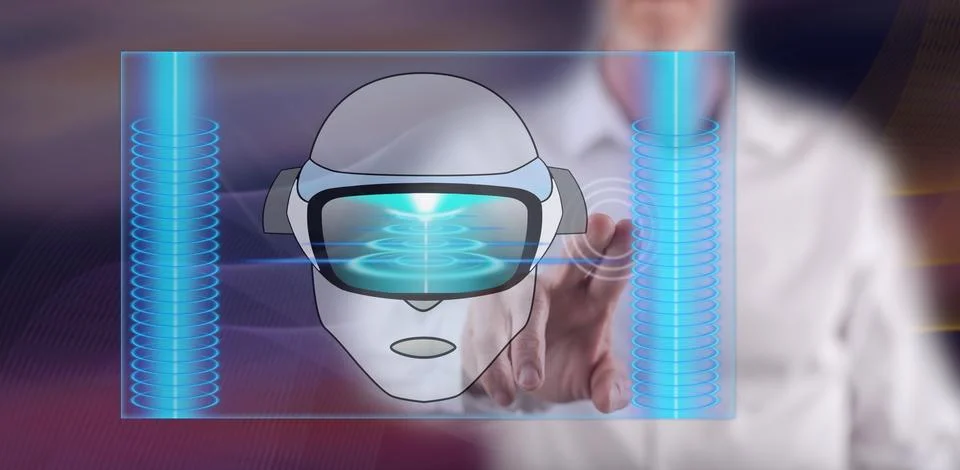 Man touching a virtual reality concept Stock Photos