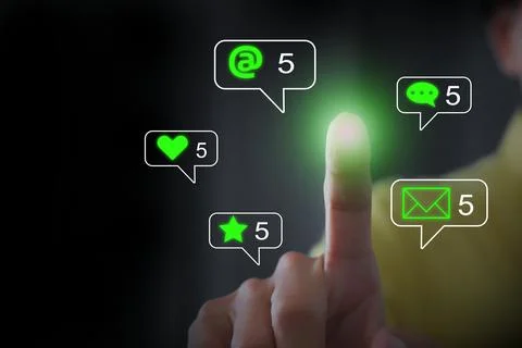 Man touching a virtual screen To rate satisfaction with business services f.. Stock Photos