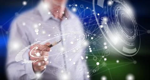 Man touching a virtual technology concept 스톡 사진