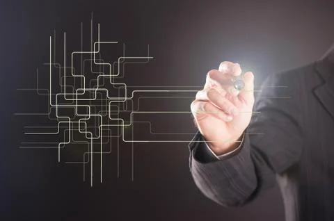 Man touching a virtual technology concept close up Stock Photos