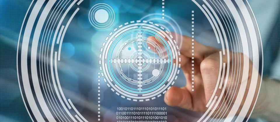 Man touching a virtual technology concept Stock Photos