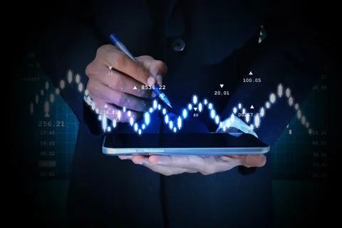 Man touching virtual waves Stock Illustration