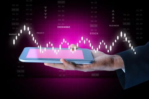 Man touching virtual waves Stock Illustration