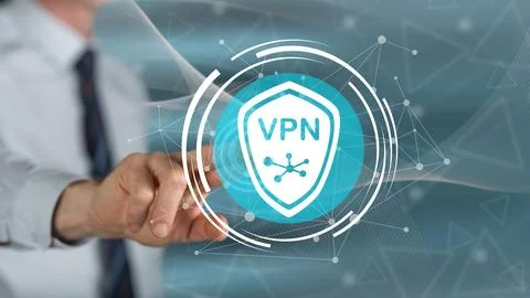Man touching a vpn concept 스톡 사진