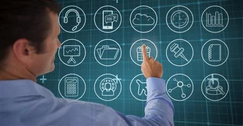 Man touching wall interface Foto stock