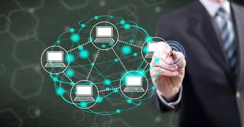 Man touching a webinar concept 스톡 사진