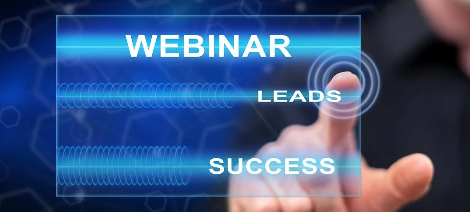 Man touching a webinar concept Stock Photos