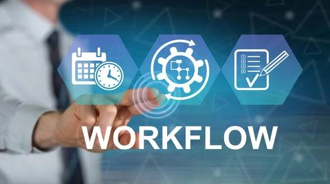 Man touching a workflow concept Stock Photos