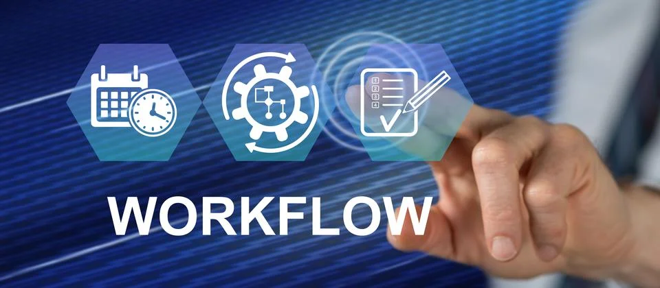 Man touching a workflow concept Stock Photos