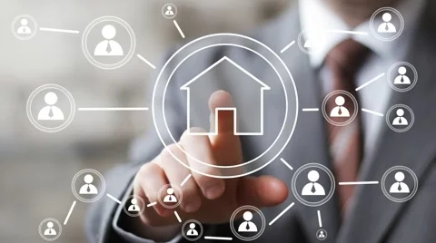 Man with touchscreen house network icon home Stock Footage 53017984
