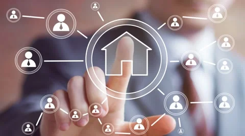 Man with touchscreen web house network icon home Stock Footage 53188773