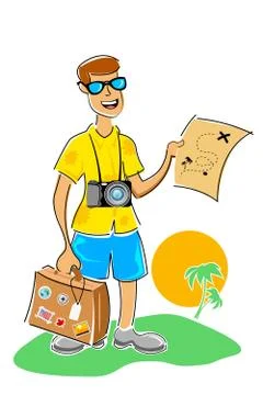 Man in tour with map Stock Illustration