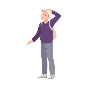 Man Tourist Character with Backpack on Excursion or Sightseeing Tour Vector Stock Illustration