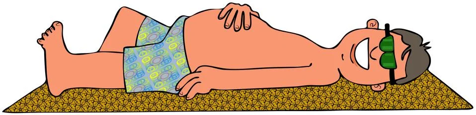 Man on a towel sunbathing Stock Illustration