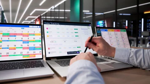 Man Tracking Time With Laptop Computer Stock Footage 328709318